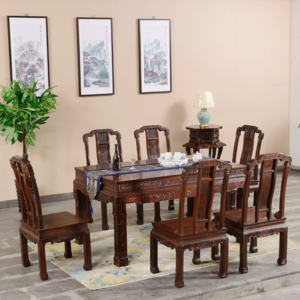印尼黑酸枝西餐桌 阔叶黄檀长方形餐桌椅组合